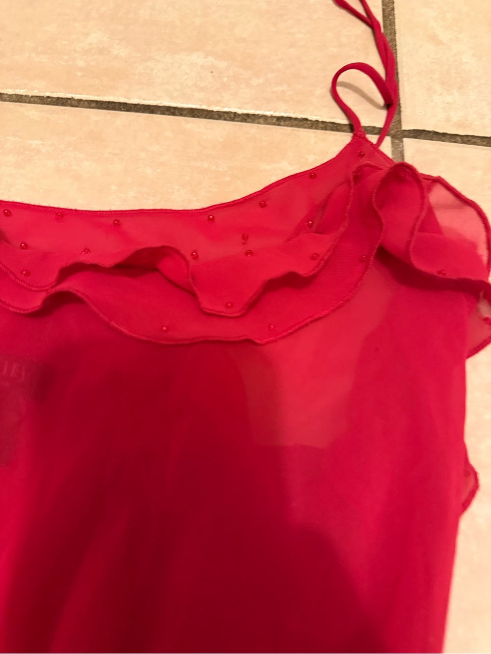 Red Spaghetti Strap Ruffle Slip Dress - Picture 6 of 7